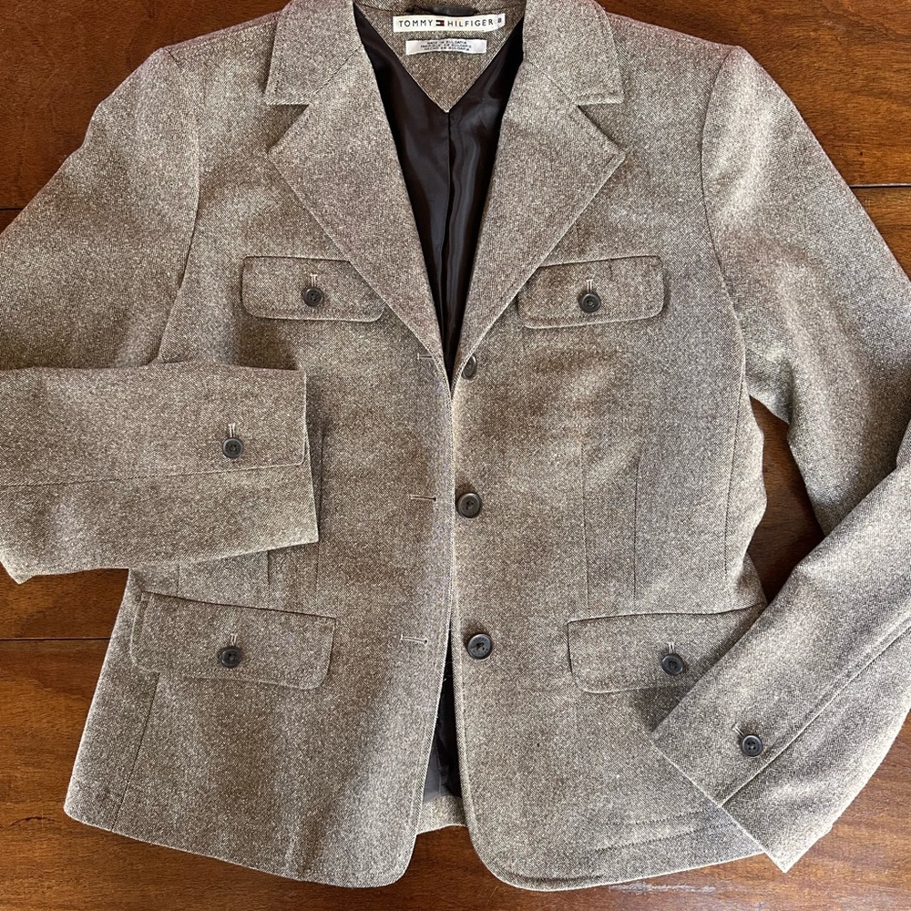 Tommy Hilfiger Women’s Wool Blend Tweed Blazer Jacket Brown Size 8 Safari 2003